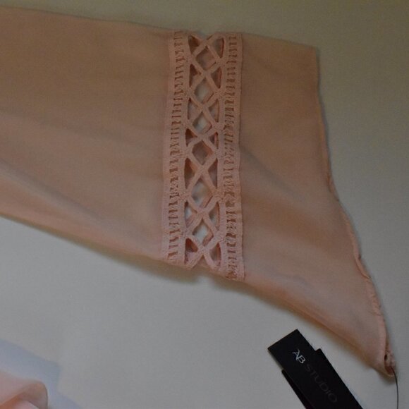 AB Studio Boho Sheer Angel Sleeve Pullover Pink Blouse Top Size M - Picture 7 of 10